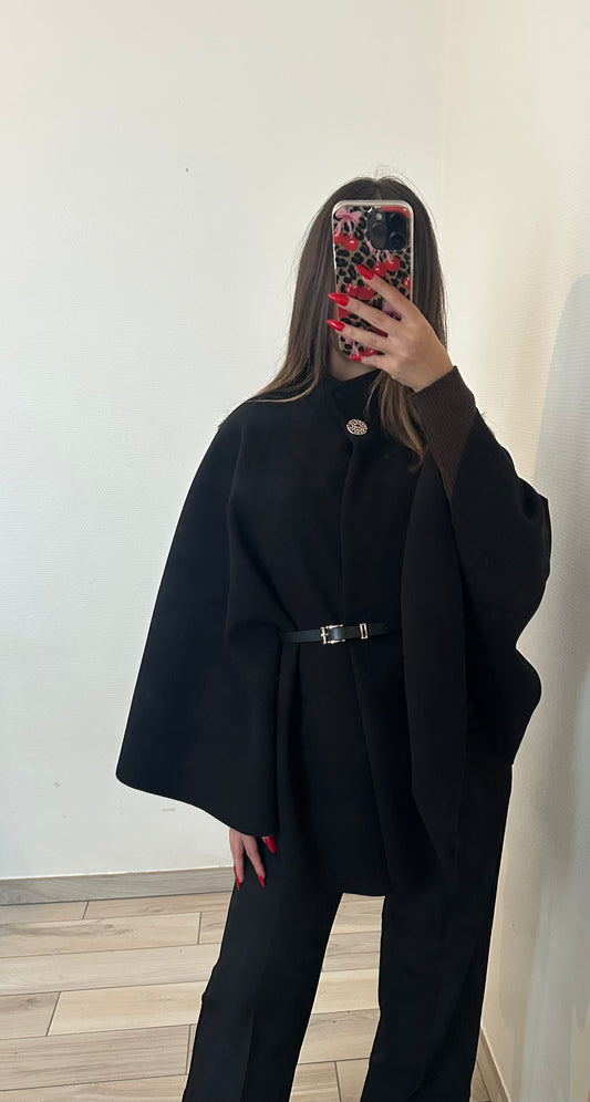 Cape à ceinture - noir